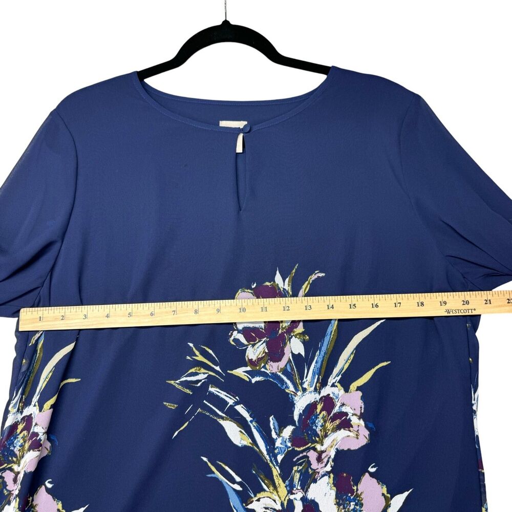 Chico’s Blouse Womens 2 Blue Stretch Floral Bird Of Paradise-Print Pullover Knit - Picture 10 of 12
